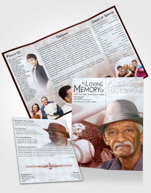 Obituary Funeral Template Gatefold Memorial Brochure Ruby Love Baseball Peace