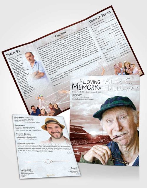 Obituary Funeral Template Gatefold Memorial Brochure Ruby Love Baseball Stadium