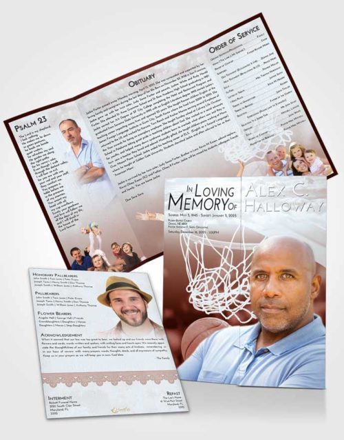 Obituary Funeral Template Gatefold Memorial Brochure Ruby Love Basketball Swish