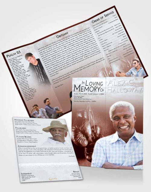 Obituary Funeral Template Gatefold Memorial Brochure Ruby Love Boxing Serenity