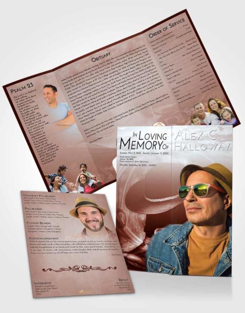 Obituary Funeral Template Gatefold Memorial Brochure Ruby Love Cowboy Desire