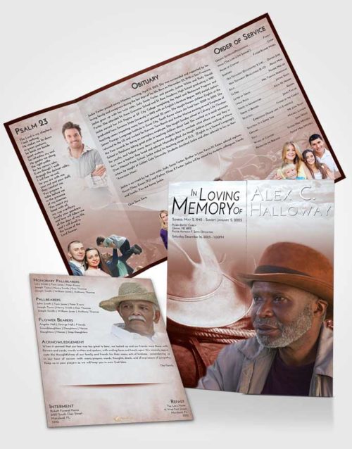 Obituary Funeral Template Gatefold Memorial Brochure Ruby Love Cowboy Serenity