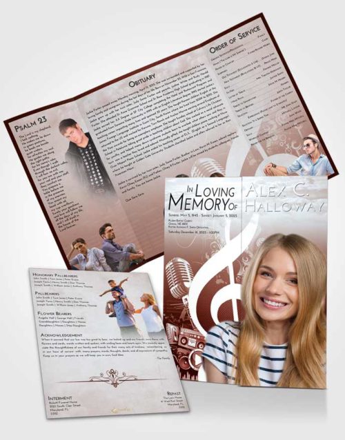 Obituary Funeral Template Gatefold Memorial Brochure Ruby Love G Clef
