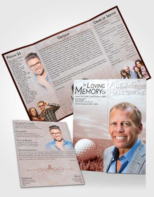 Obituary Funeral Template Gatefold Memorial Brochure Ruby Love Golf Serenity