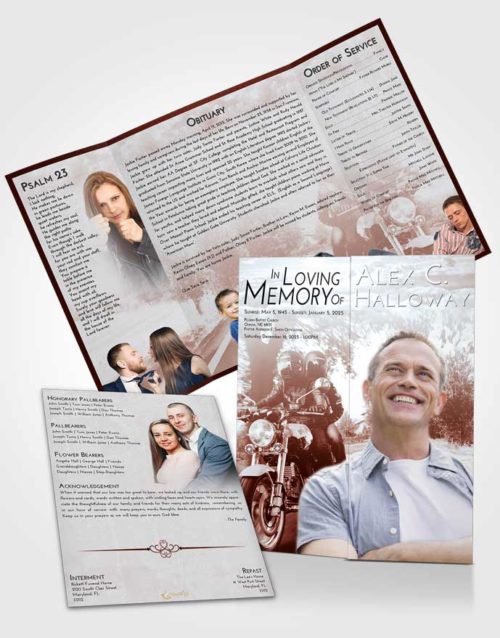 Obituary Funeral Template Gatefold Memorial Brochure Ruby Love Motorcycle Days