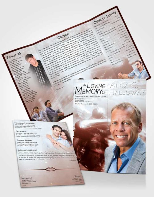 Obituary Funeral Template Gatefold Memorial Brochure Ruby Love Motorcycle Speed