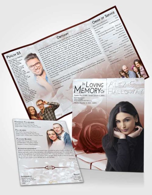 Obituary Funeral Template Gatefold Memorial Brochure Ruby Love Piano Rose