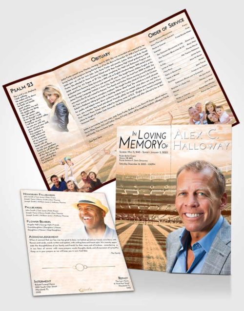 Obituary Funeral Template Gatefold Memorial Brochure Soft Dusk Baseball Serenity