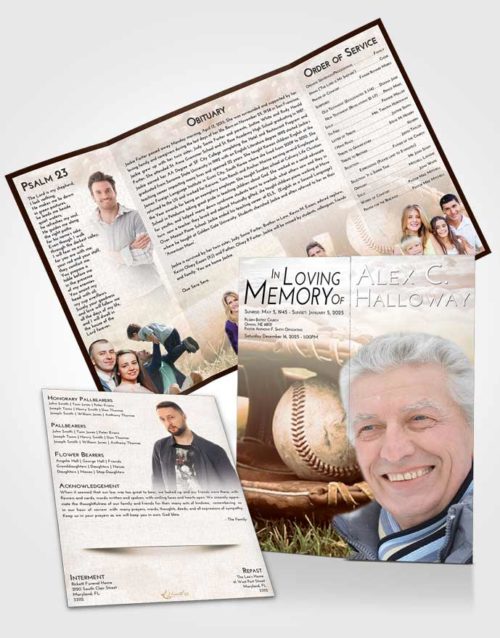 Obituary Funeral Template Gatefold Memorial Brochure Soft Dusk Baseball Tranquility