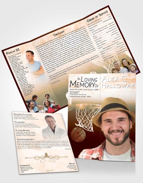 Obituary Funeral Template Gatefold Memorial Brochure Soft Dusk Basketball Journey