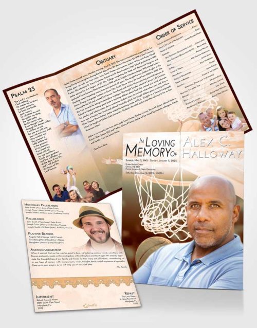 Obituary Funeral Template Gatefold Memorial Brochure Soft Dusk Basketball Swish