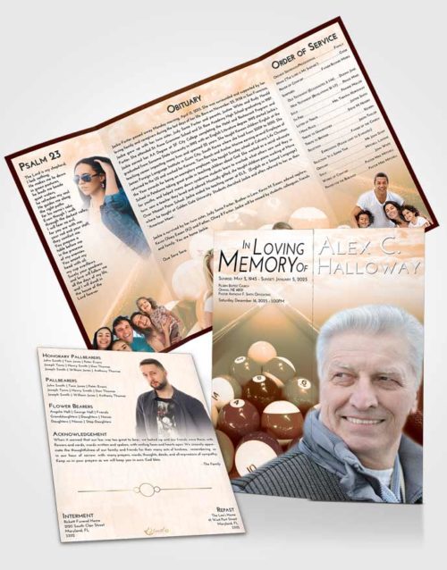 Obituary Funeral Template Gatefold Memorial Brochure Soft Dusk Billiards Rack