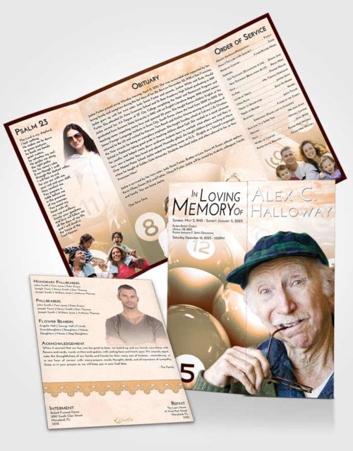 Obituary Funeral Template Gatefold Memorial Brochure Soft Dusk Billiards Tournament