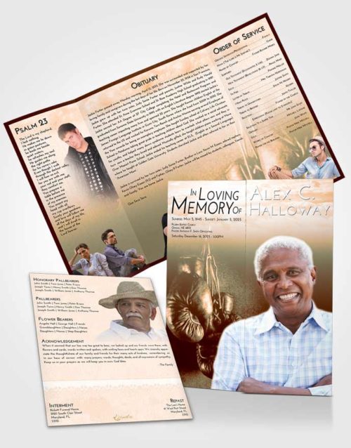 Obituary Funeral Template Gatefold Memorial Brochure Soft Dusk Boxing Serenity