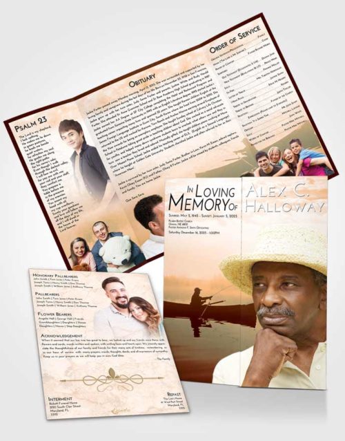 Obituary Funeral Template Gatefold Memorial Brochure Soft Dusk Fish in the Water