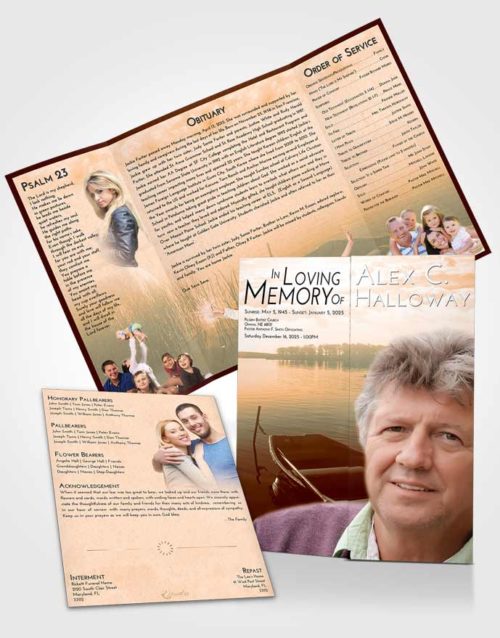 Obituary Funeral Template Gatefold Memorial Brochure Soft Dusk Fishing Boat