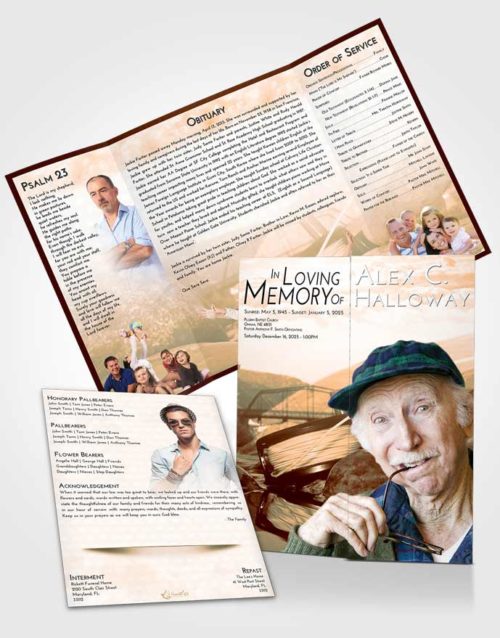 Obituary Funeral Template Gatefold Memorial Brochure Soft Dusk Fishing Dreams