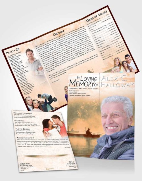 Obituary Funeral Template Gatefold Memorial Brochure Soft Dusk Fishing Tranquility