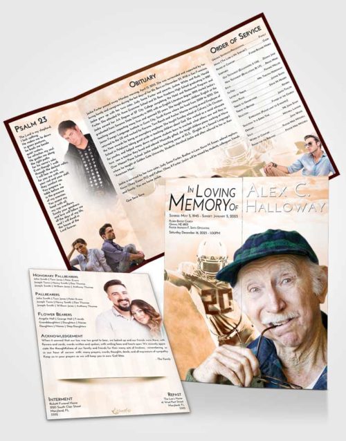 Obituary Funeral Template Gatefold Memorial Brochure Soft Dusk Football Honor