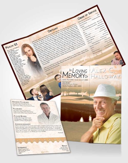 Obituary Funeral Template Gatefold Memorial Brochure Soft Dusk Golf Paradise