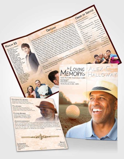 Obituary Funeral Template Gatefold Memorial Brochure Soft Dusk Golfing Honor