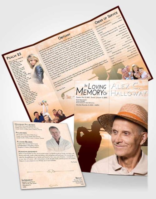 Obituary Funeral Template Gatefold Memorial Brochure Soft Dusk Golfing Peace
