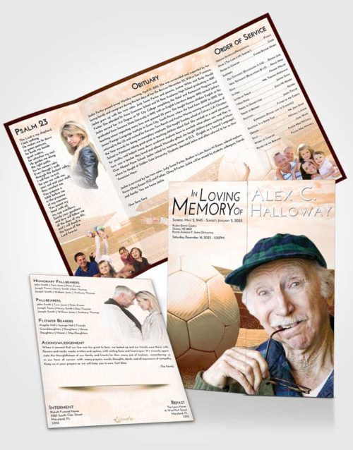 Obituary Funeral Template Gatefold Memorial Brochure Soft Dusk Soccer Love