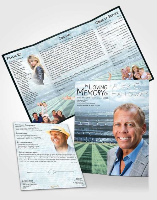 Obituary Funeral Template Gatefold Memorial Brochure Soft Emerald Love Baseball Serenity