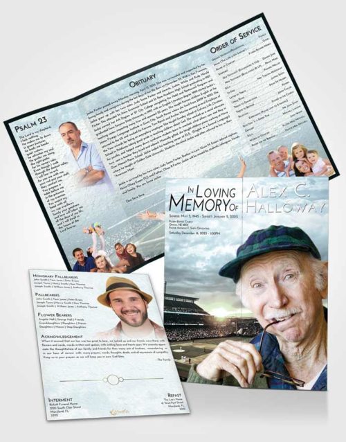 Obituary Funeral Template Gatefold Memorial Brochure Soft Emerald Love Baseball Stadium