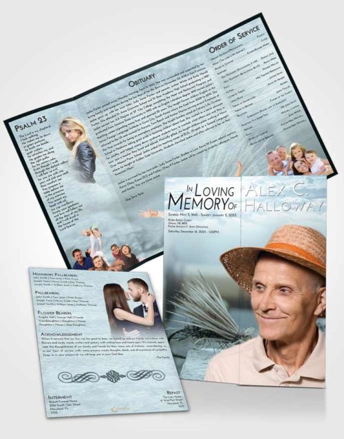 Obituary Funeral Template Gatefold Memorial Brochure Soft Emerald Love Fishing Serenity