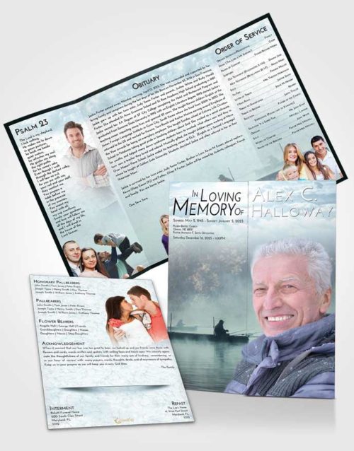 Obituary Funeral Template Gatefold Memorial Brochure Soft Emerald Love Fishing Tranquility
