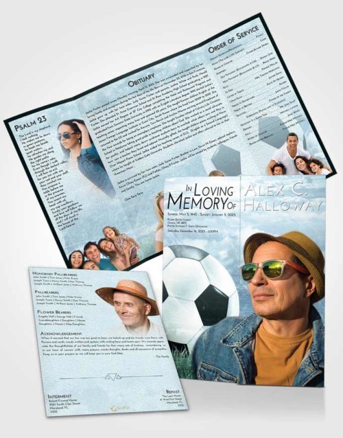 Obituary Funeral Template Gatefold Memorial Brochure Soft Emerald Love Soccer Dreams