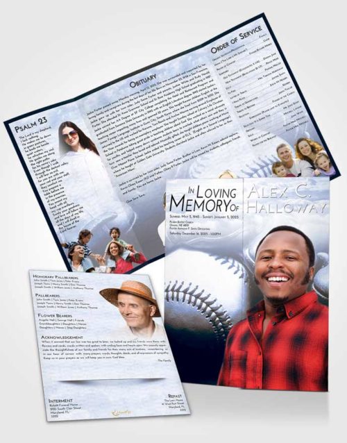 Obituary Funeral Template Gatefold Memorial Brochure Splendid Baseball Life