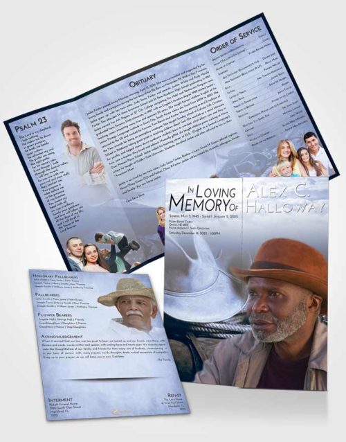 Obituary Funeral Template Gatefold Memorial Brochure Splendid Cowboy Serenity