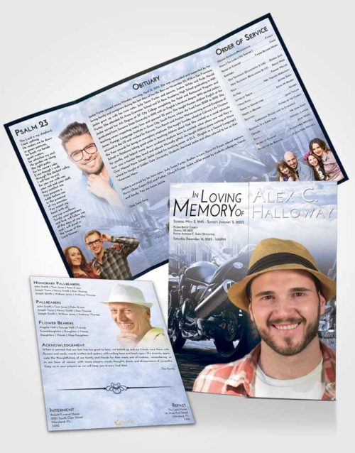 Obituary Funeral Template Gatefold Memorial Brochure Splendid Motorcycle Dreams