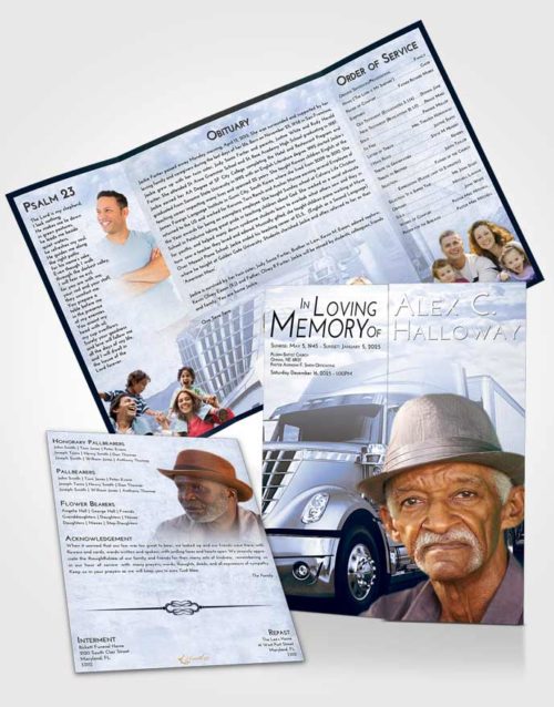 Obituary Funeral Template Gatefold Memorial Brochure Splendid Trucker Hours