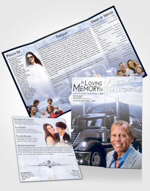 Obituary Funeral Template Gatefold Memorial Brochure Splendid Trucker Life