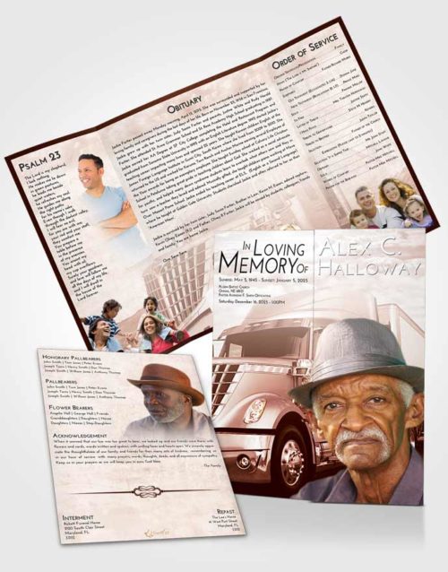 Obituary Funeral Template Gatefold Memorial Brochure Stawberry Love Trucker Hours