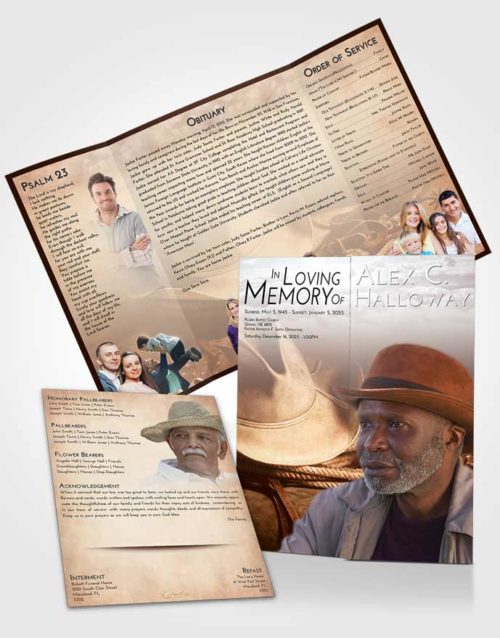 Obituary Funeral Template Gatefold Memorial Brochure Strawberry Love Cowboy Serenity