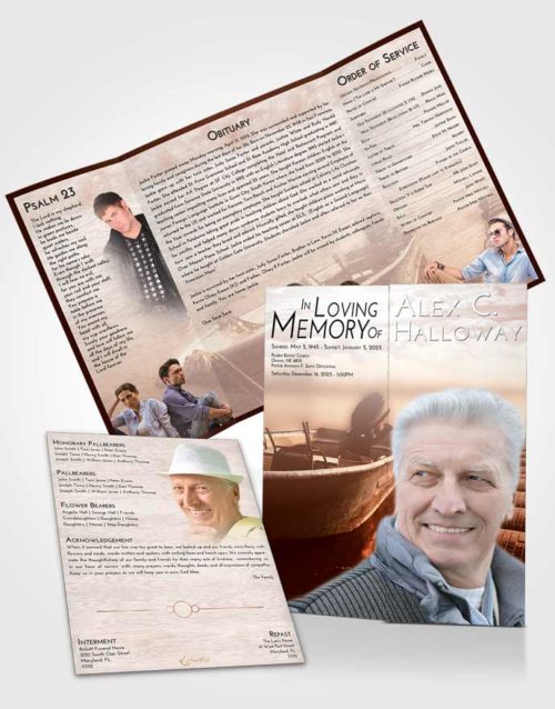 Obituary Funeral Template Gatefold Memorial Brochure Strawberry Love Fishing Life