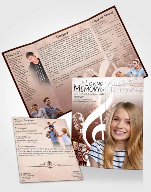 Obituary Funeral Template Gatefold Memorial Brochure Strawberry Love G Clef