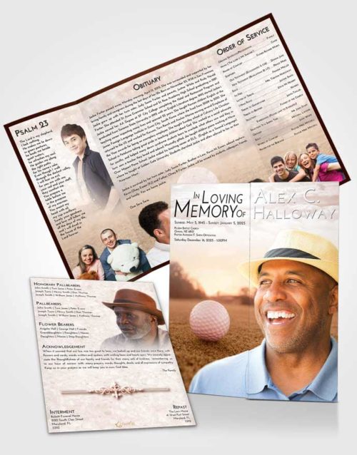 Obituary Funeral Template Gatefold Memorial Brochure Strawberry Love Golfing Honor