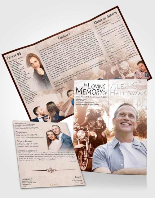 Obituary Funeral Template Gatefold Memorial Brochure Strawberry Love Motorcycle Days