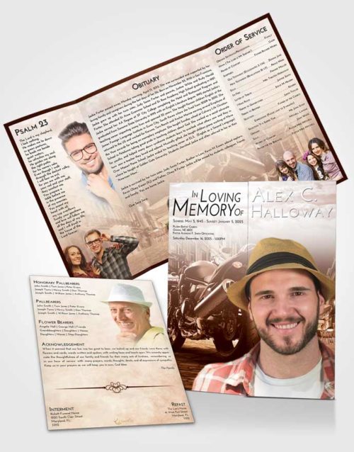 Obituary Funeral Template Gatefold Memorial Brochure Strawberry Love Motorcycle Dreams