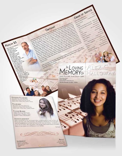 Obituary Funeral Template Gatefold Memorial Brochure Strawberry Love Piano Desire