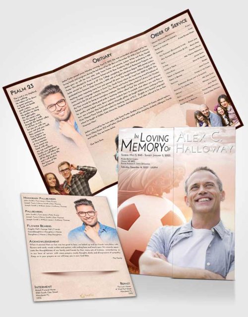 Obituary Funeral Template Gatefold Memorial Brochure Strawberry Love Soccer Cleats