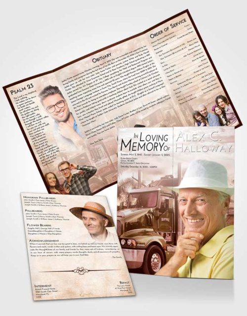 Obituary Funeral Template Gatefold Memorial Brochure Strawberry Love Trucker Days