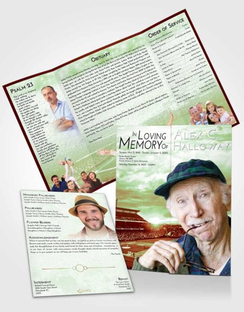 Obituary Funeral Template Gatefold Memorial Brochure Strawberry Mist Baseball Stadium