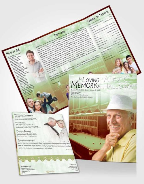 Obituary Funeral Template Gatefold Memorial Brochure Strawberry Mist Billiards Journey