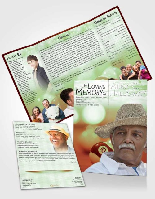 Obituary Funeral Template Gatefold Memorial Brochure Strawberry Mist Billiards Tranquility